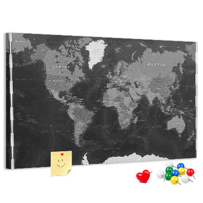 Tableau de liège Carte du monde noire avec les contours des pays