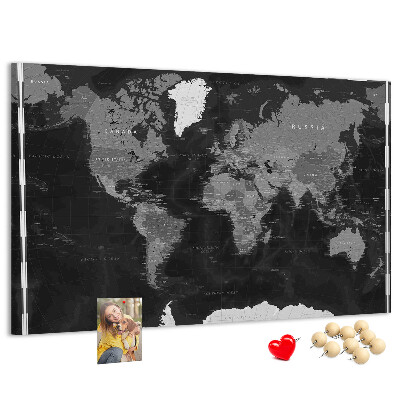 Tableau de liège Carte du monde noire avec les contours des pays