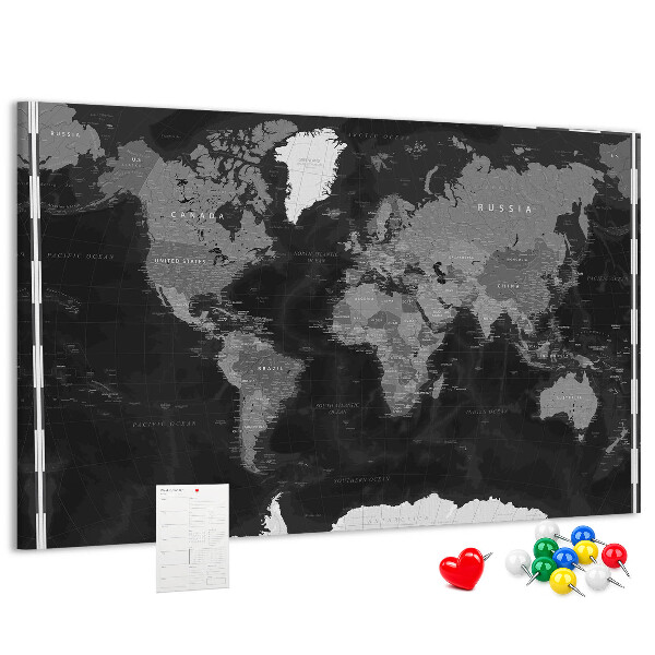 Tableau de liège Carte du monde noire avec les contours des pays