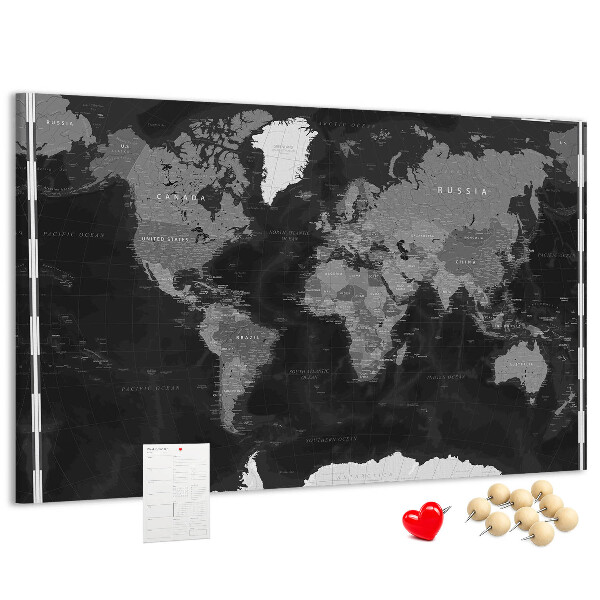 Tableau de liège Carte du monde noire avec les contours des pays