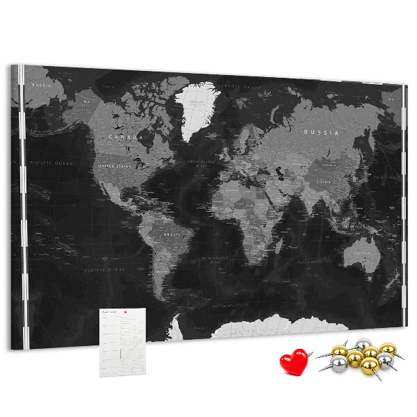 Tableau de liège Carte du monde noire avec les contours des pays