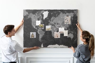 Tableau de liège Carte du monde noire avec les contours des pays