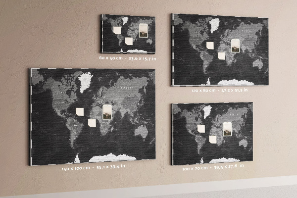 Tableau de liège Carte du monde noire avec les contours des pays