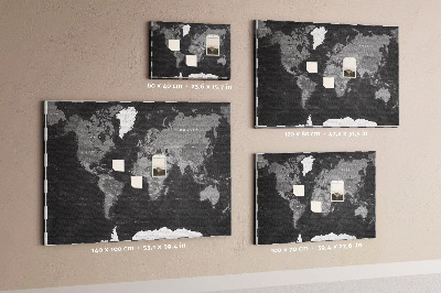 Tableau de liège Carte du monde noire avec les contours des pays