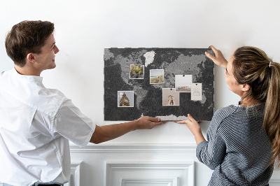 Tableau de liège Carte du monde noire avec les contours des pays