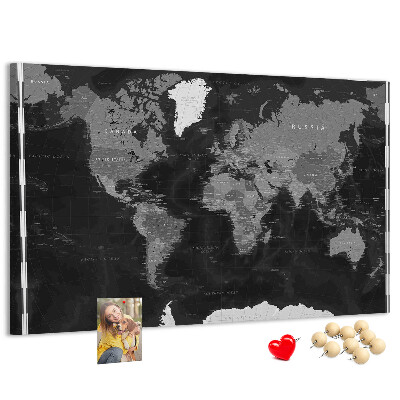Tableau de liège Carte du monde noire avec les contours des pays