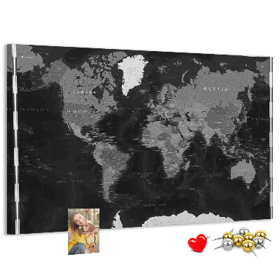 Tableau de liège Carte du monde noire avec les contours des pays