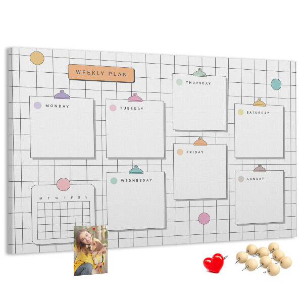 Tableau de liège Plan hebdomadaire avec des touches de couleur