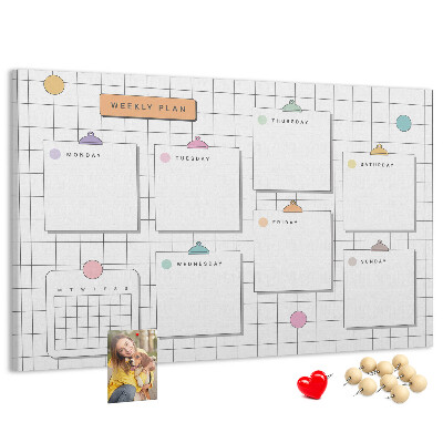 Tableau de liège Plan hebdomadaire avec des touches de couleur