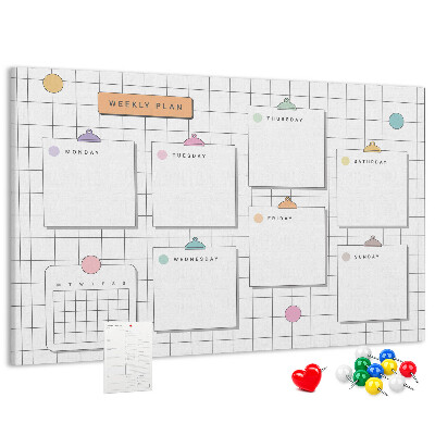 Tableau de liège Plan hebdomadaire avec des touches de couleur