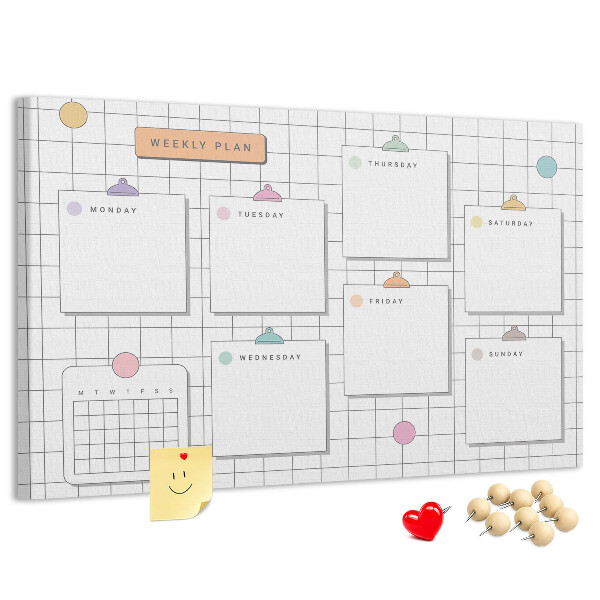 Tableau de liège Plan hebdomadaire avec des touches de couleur