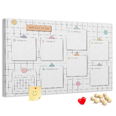 Tableau de liège Plan hebdomadaire avec des touches de couleur