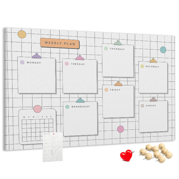 Tableau de liège Plan hebdomadaire avec des touches de couleur