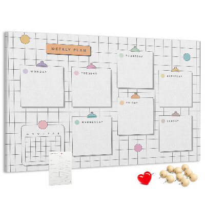 Tableau de liège Plan hebdomadaire avec des touches de couleur