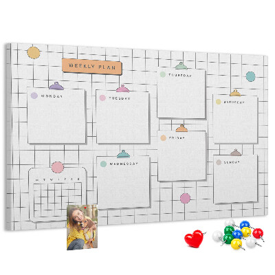 Tableau de liège Plan hebdomadaire avec des touches de couleur
