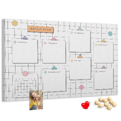 Tableau de liège Plan hebdomadaire avec des touches de couleur