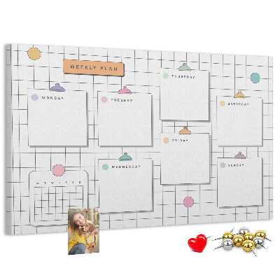 Tableau de liège Plan hebdomadaire avec des touches de couleur