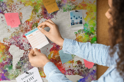 Tableau affichage liège Carte du monde colorée dans le style aquarelle