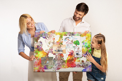 Tableau affichage liège Carte du monde colorée dans le style aquarelle