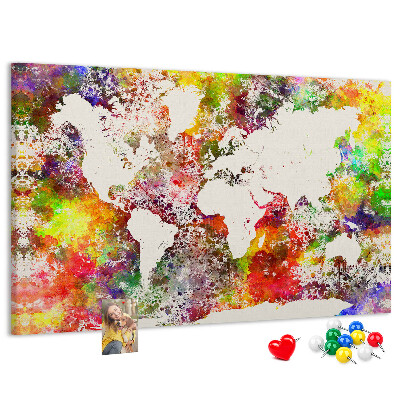 Tableau affichage liège Carte du monde colorée dans le style aquarelle