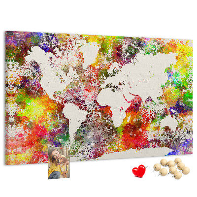 Tableau affichage liège Carte du monde colorée dans le style aquarelle