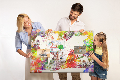 Tableau affichage liège Carte du monde colorée dans le style aquarelle