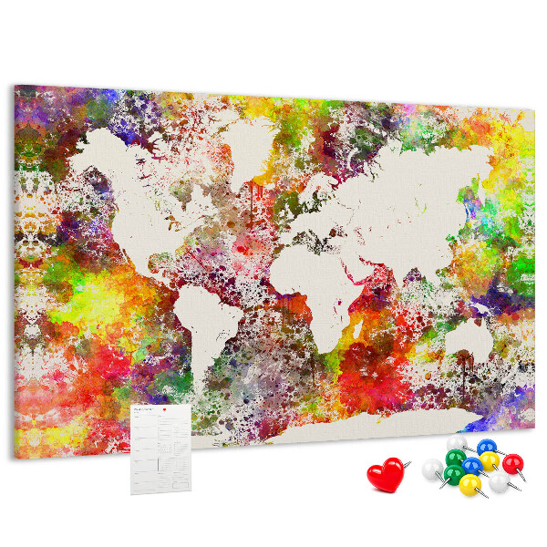 Tableau affichage liège Carte du monde colorée dans le style aquarelle