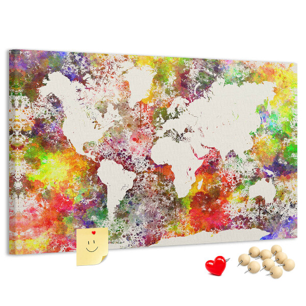 Tableau affichage liège Carte du monde colorée dans le style aquarelle