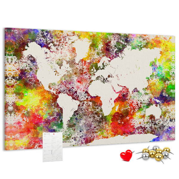 Tableau affichage liège Carte du monde colorée dans le style aquarelle
