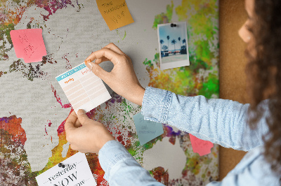 Tableau affichage liège Carte du monde colorée dans le style aquarelle