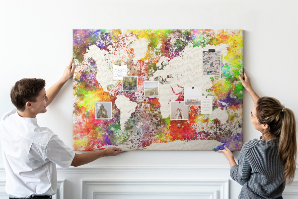 Tableau affichage liège Carte du monde colorée dans le style aquarelle