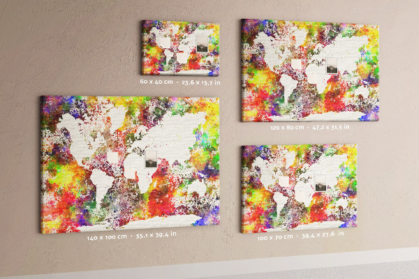 Tableau affichage liège Carte du monde colorée dans le style aquarelle