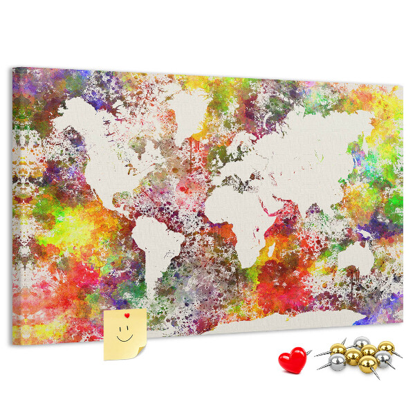 Tableau affichage liège Carte du monde colorée dans le style aquarelle