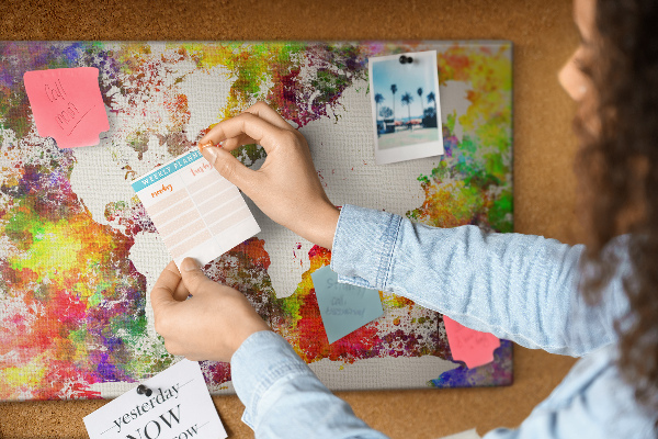 Tableau affichage liège Carte du monde colorée dans le style aquarelle
