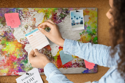Tableau affichage liège Carte du monde colorée dans le style aquarelle
