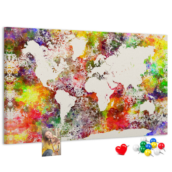 Tableau affichage liège Carte du monde colorée dans le style aquarelle