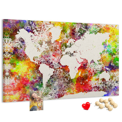 Tableau affichage liège Carte du monde colorée dans le style aquarelle