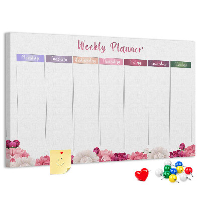 Tableau de liège Agenda hebdomadaire floral et coloré.