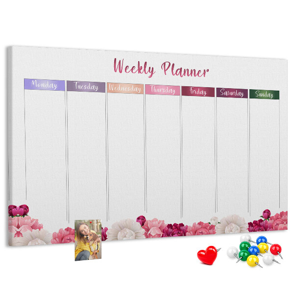 Tableau de liège Agenda hebdomadaire floral et coloré.
