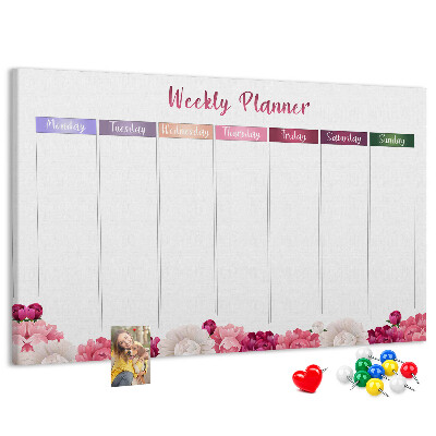 Tableau de liège Agenda hebdomadaire floral et coloré.