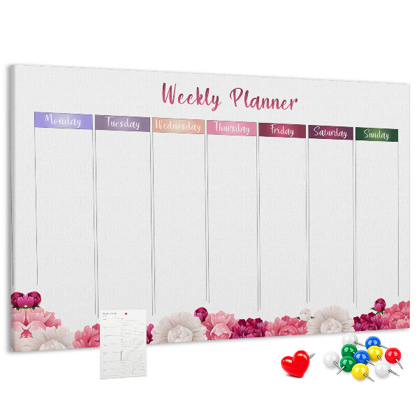 Tableau de liège Agenda hebdomadaire floral et coloré.