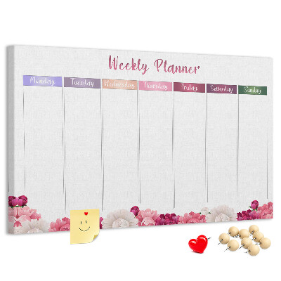 Tableau de liège Agenda hebdomadaire floral et coloré.