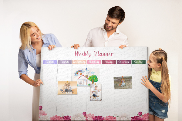 Tableau de liège Agenda hebdomadaire floral et coloré.