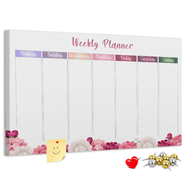 Tableau de liège Agenda hebdomadaire floral et coloré.