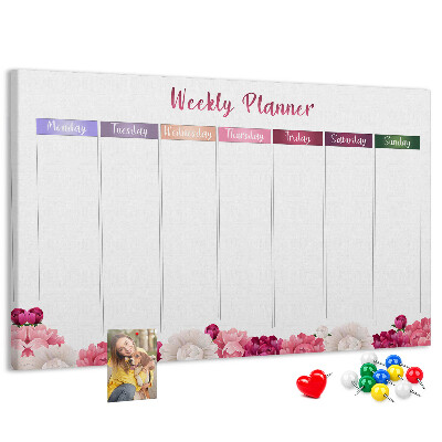Tableau de liège Agenda hebdomadaire floral et coloré.