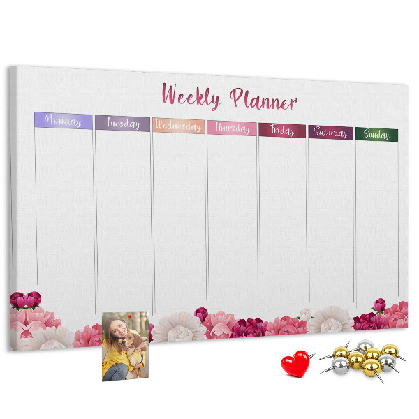 Tableau de liège Agenda hebdomadaire floral et coloré.