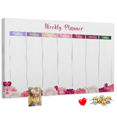 Tableau de liège Agenda hebdomadaire floral et coloré.