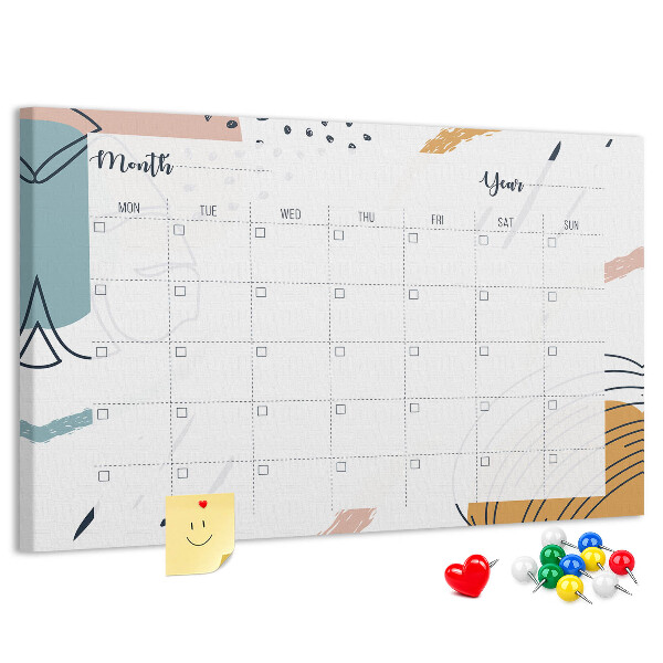 Tableau en liège Calendrier coloré aux motifs abstraits