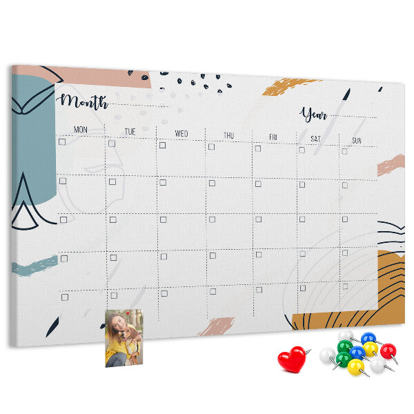Tableau en liège Calendrier coloré aux motifs abstraits