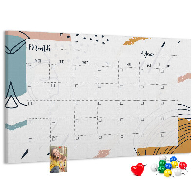 Tableau en liège Calendrier coloré aux motifs abstraits